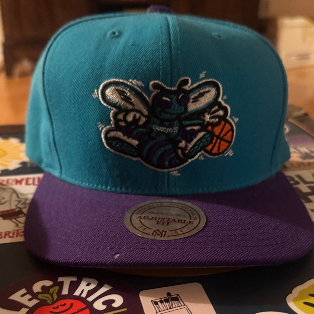 Mitchell & Ness Charlotte Hornets Snapback Hat Adjustable NBA Teal Purple